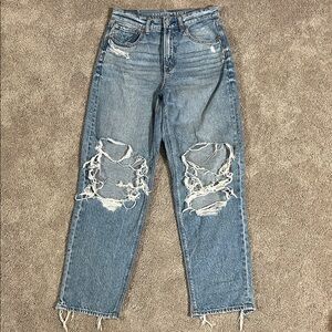 American Eagle Outfitters Ripped Highest Rise Baggy Straight Jeans
